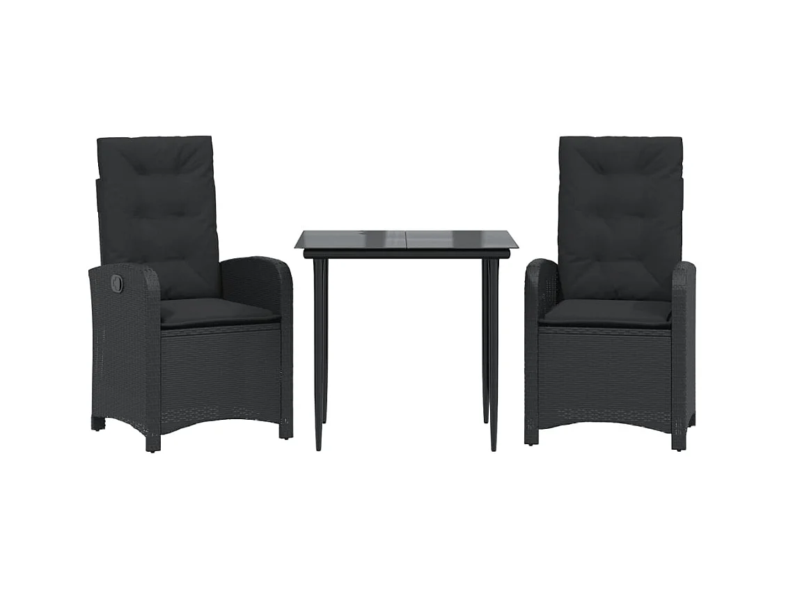 Ilsora  Set comedor de jardín 3 pzas con cojines ratán sintético negro