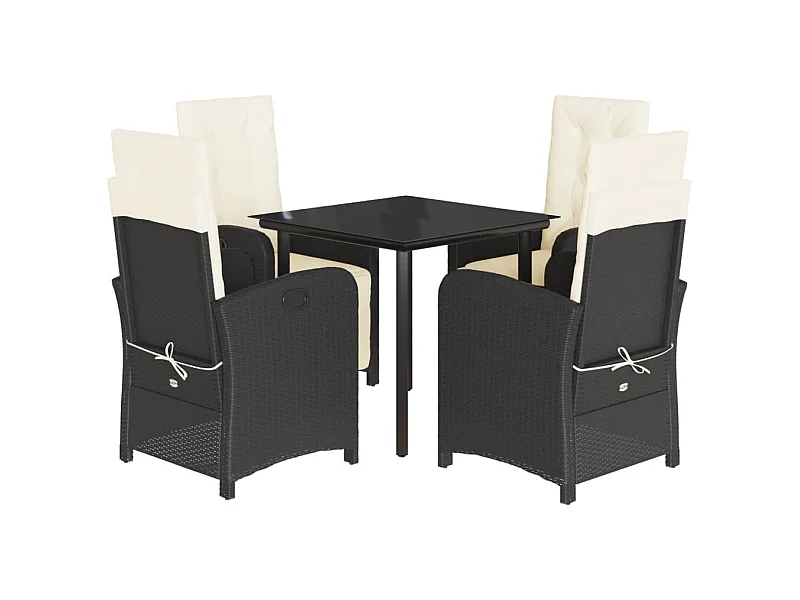 Sylar  Ensemble à manger de jardin coussins 5pcs Noir Résine tressée