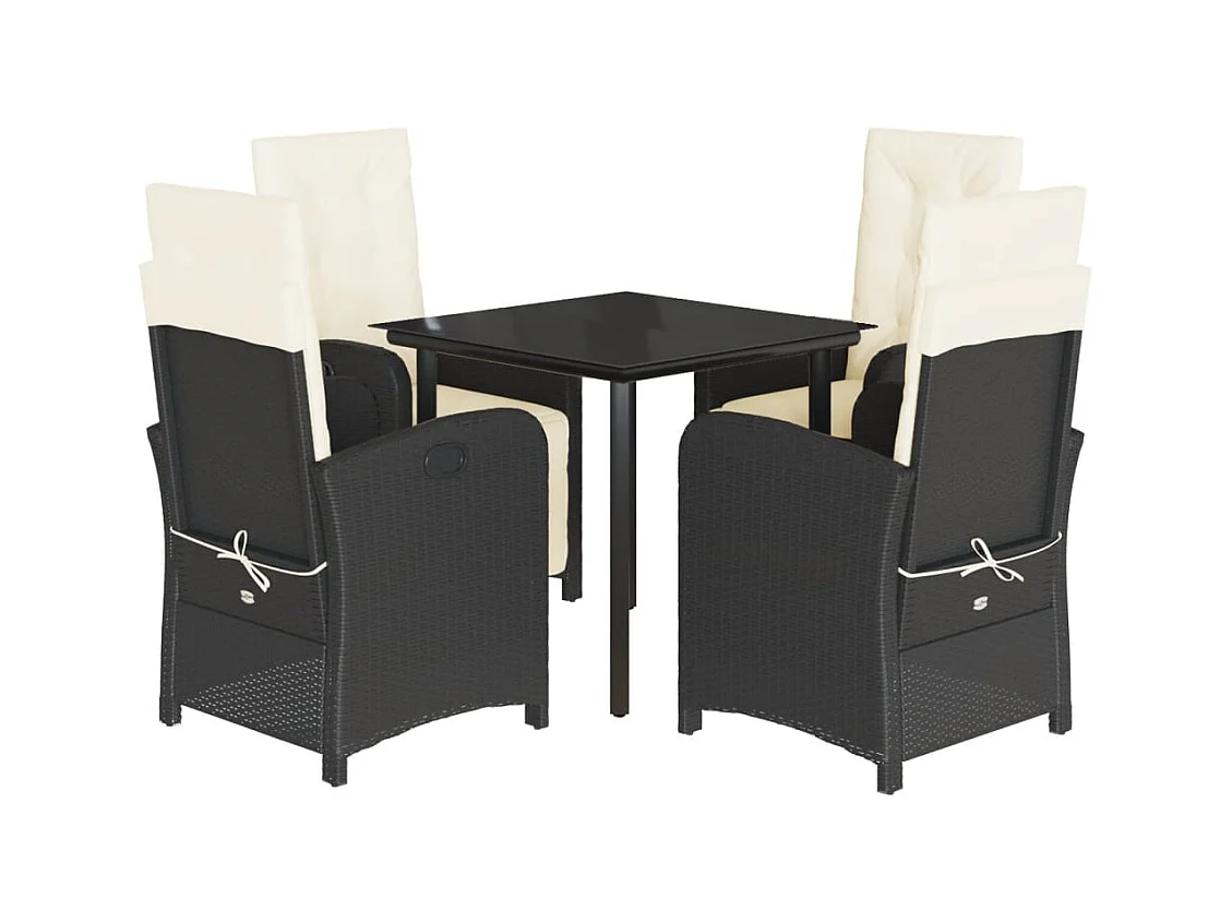 Sylar  Ensemble à manger de jardin coussins 5pcs Noir Résine tressée