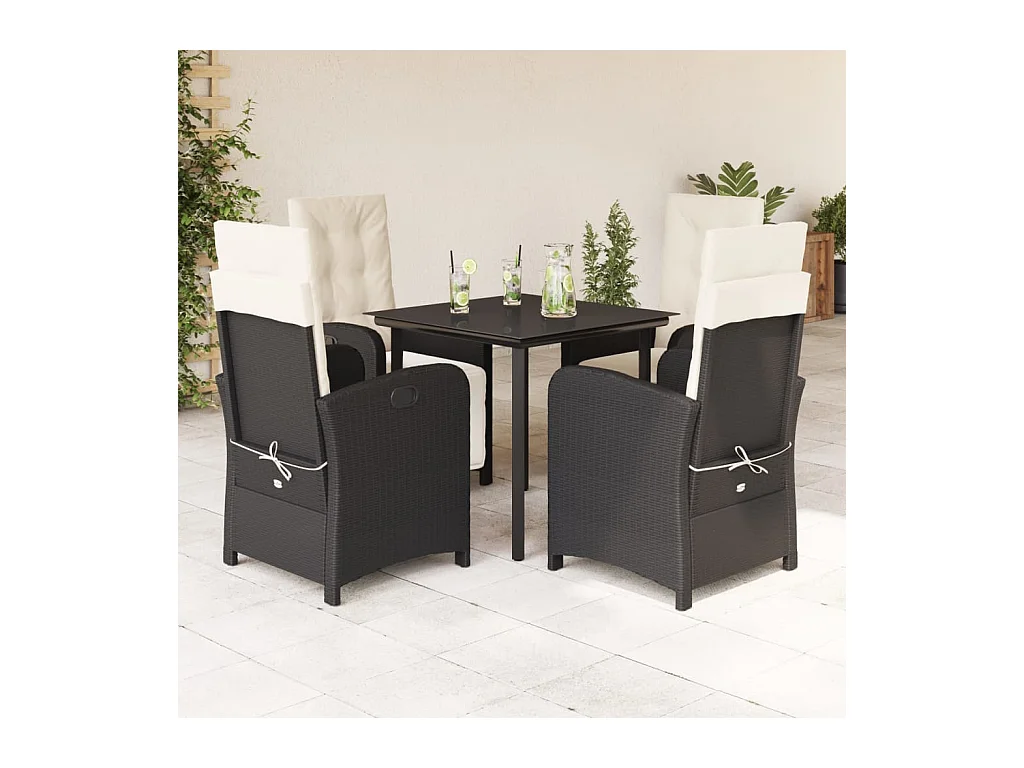 Sylar  Ensemble à manger de jardin coussins 5pcs Noir Résine tressée