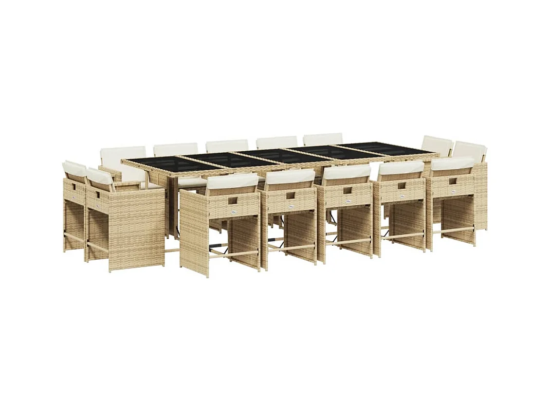 An Daingean  15-delige Tuinset met kussens poly rattan beige
