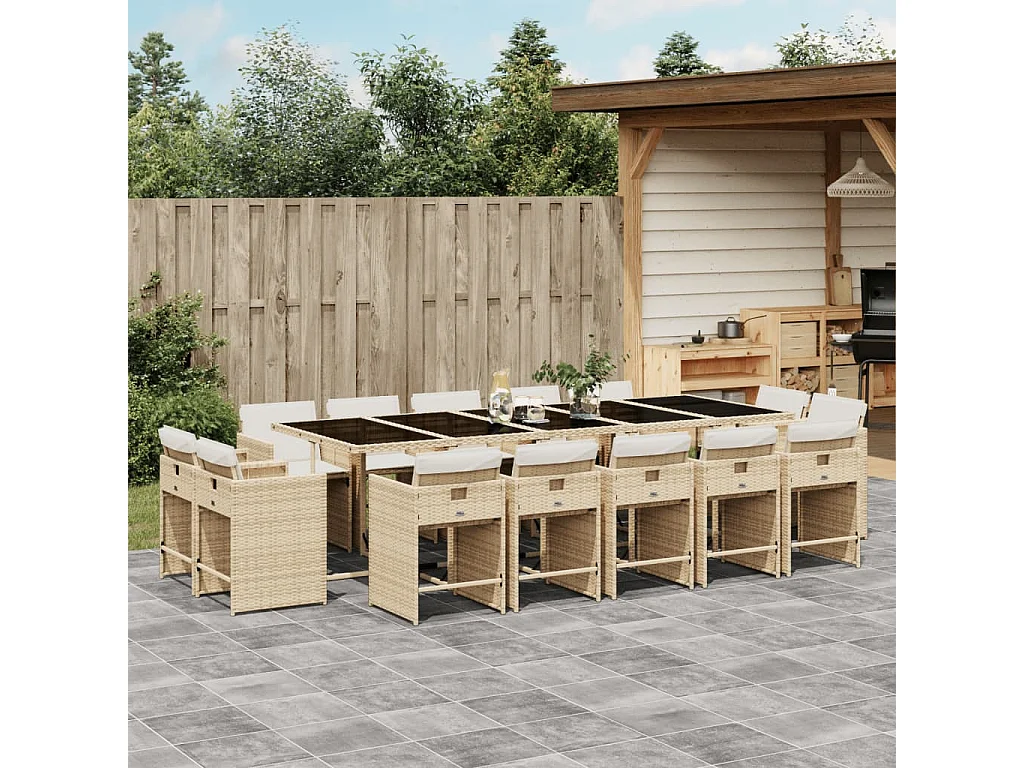 An Daingean  15-delige Tuinset met kussens poly rattan beige