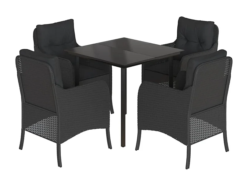 Tavian  Ensemble à manger de jardin coussins 5pcs Noir Résine tressée