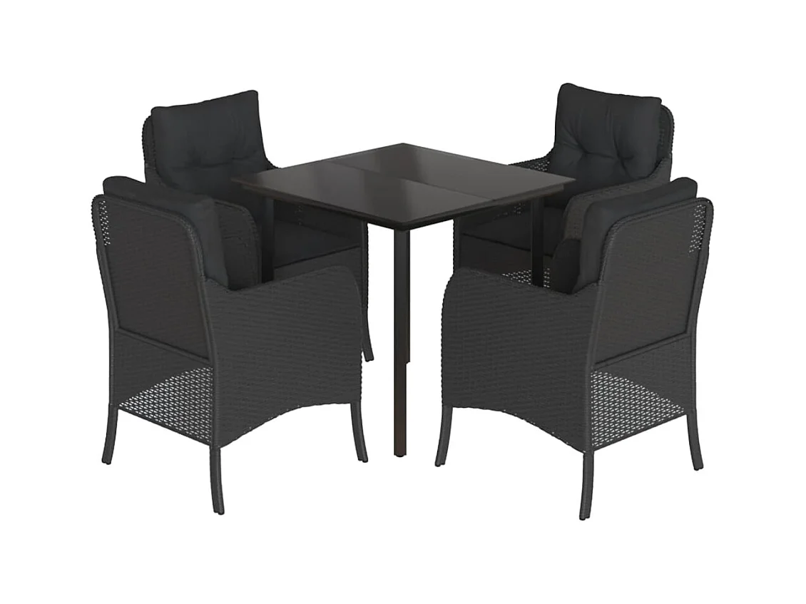 Tavian  Ensemble à manger de jardin coussins 5pcs Noir Résine tressée