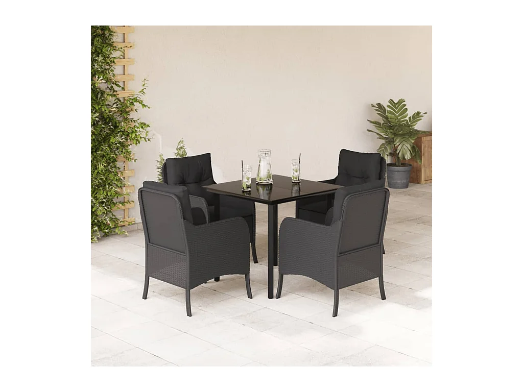 Tavian  Ensemble à manger de jardin coussins 5pcs Noir Résine tressée