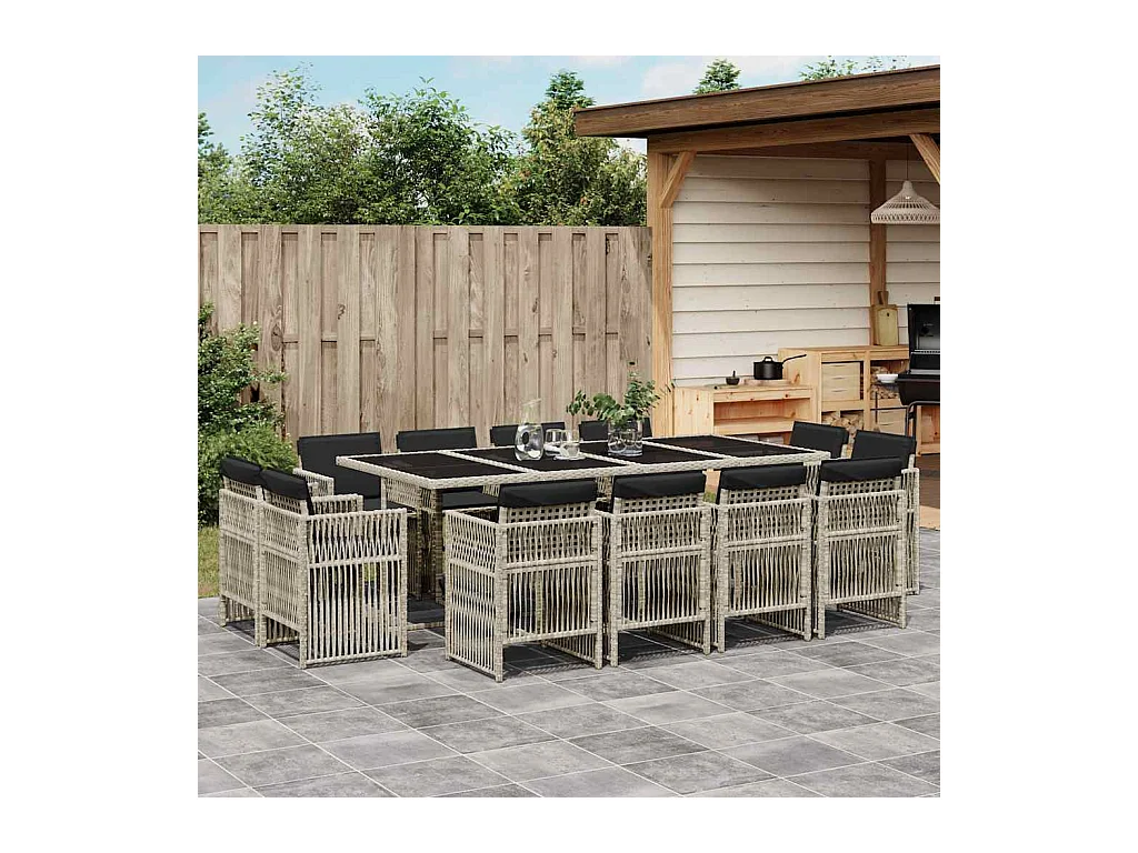 Steenbergen  13-delige Tuinset met kussens poly rattan lichtgrijs