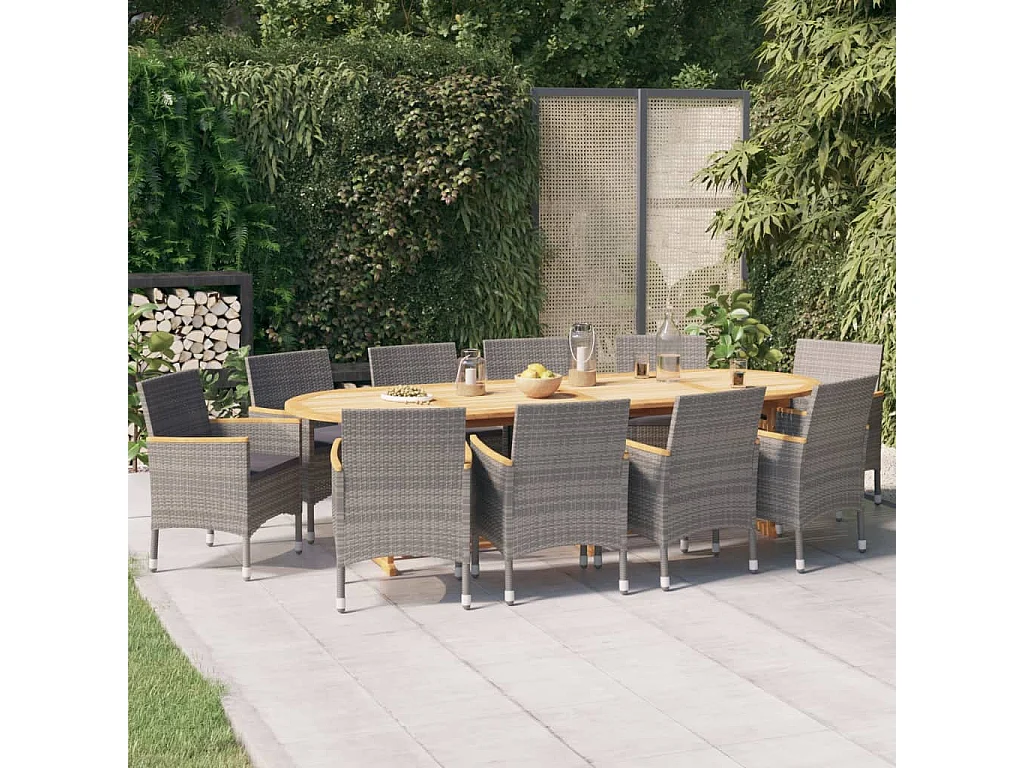 Garden Furniture -  Ensemble à manger de jardin 11 pcs avec coussins Gris