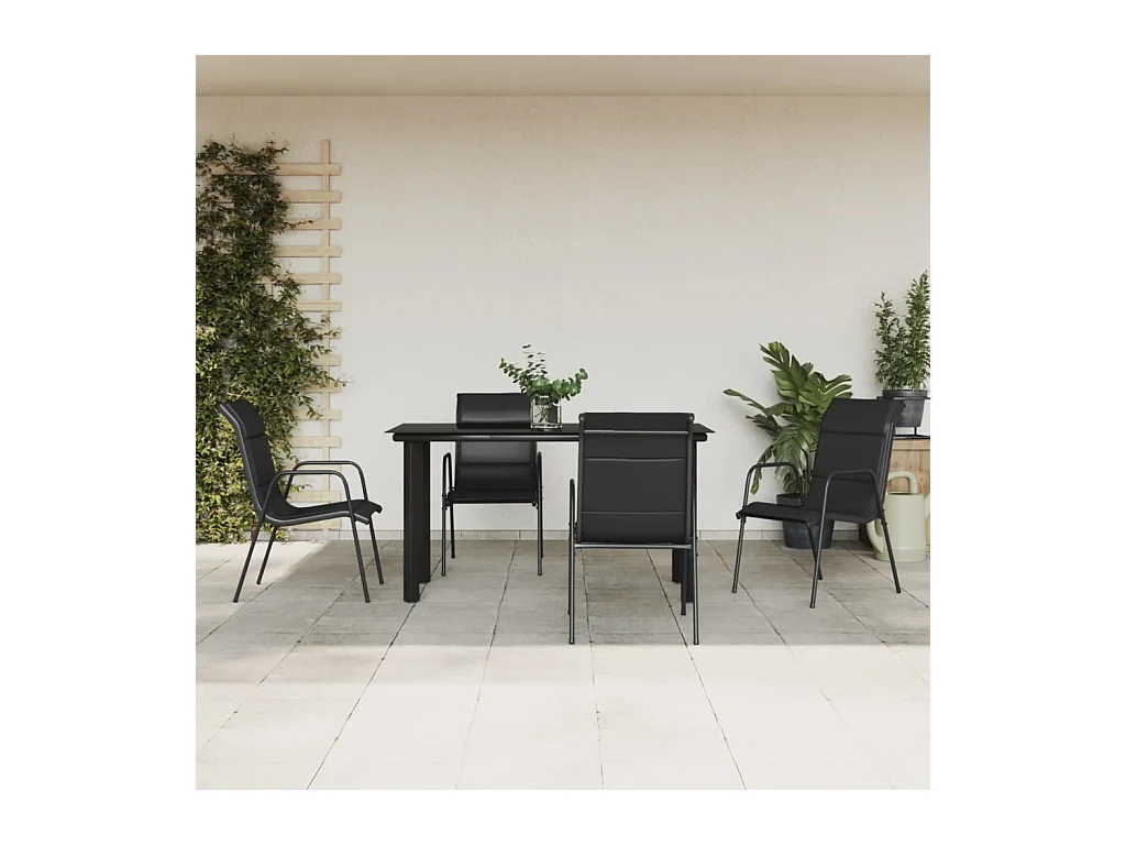 Skorja  Ensemble à manger de jardin 5 pcs noir textilène et acier