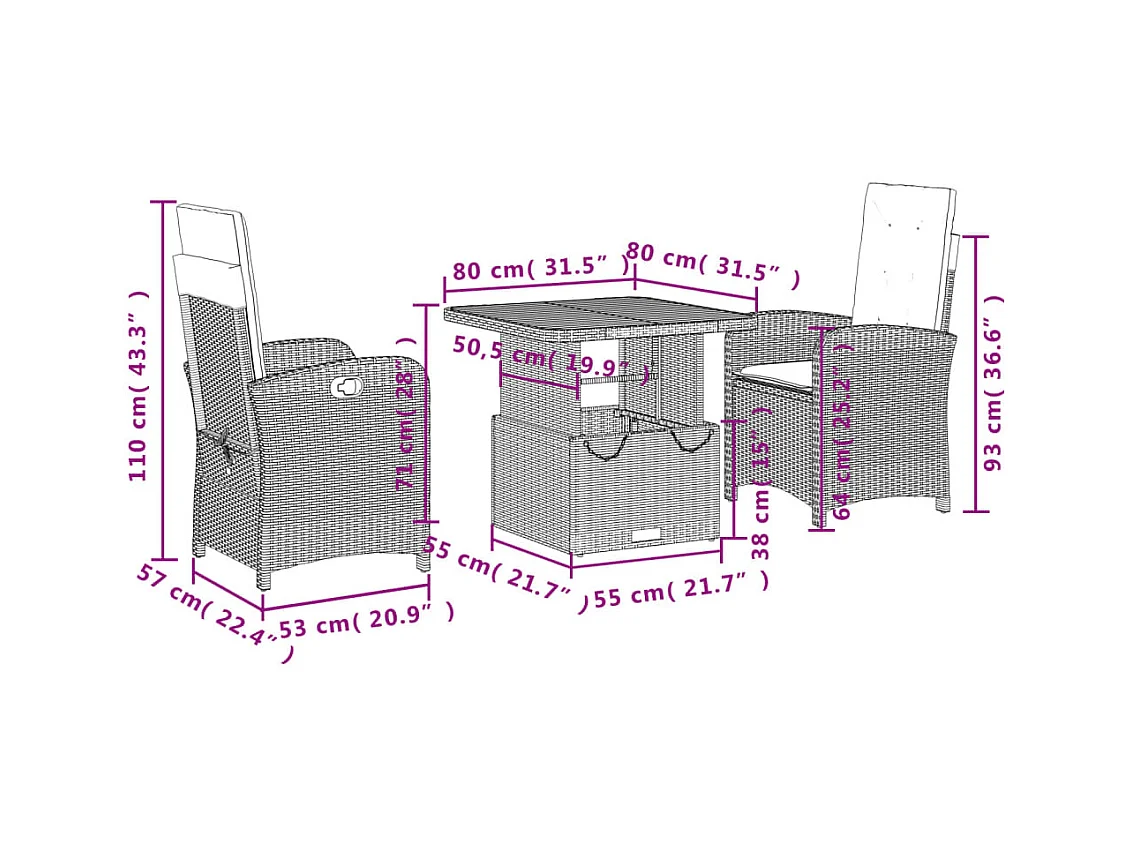 Abington  Ensemble à manger de jardin avec coussins 3 pcs Noir