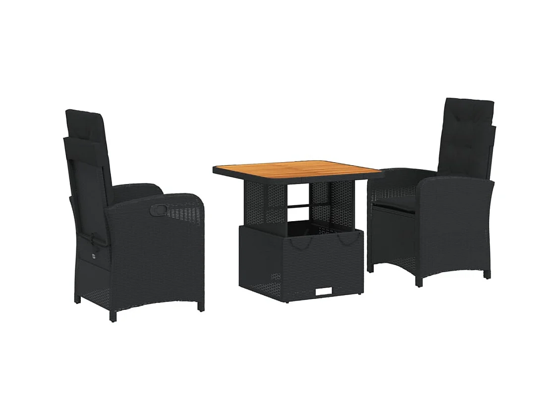 Abington  Set comedor de jardín 3 pzas con cojines ratán sintético negro