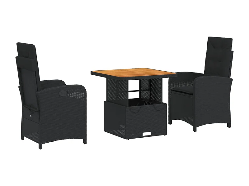 Abington  Set comedor de jardín 3 pzas con cojines ratán sintético negro