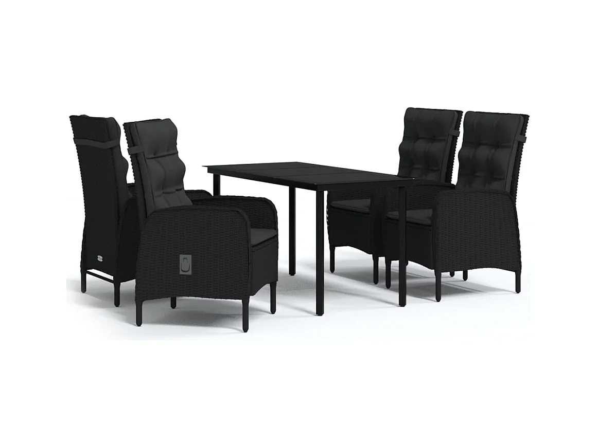Eliseo  Juego de comedor de jardín 5 piezas con cojines negro