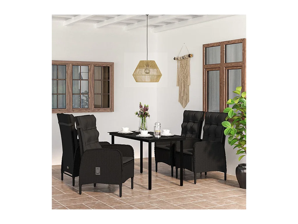 Eliseo  Juego de comedor de jardín 5 piezas con cojines negro