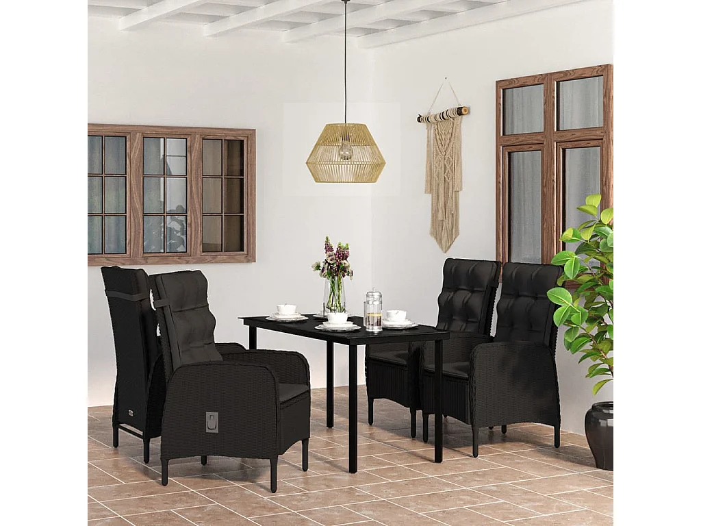 Eliseo  Ensemble à manger de jardin avec coussins 5 pcs Noir