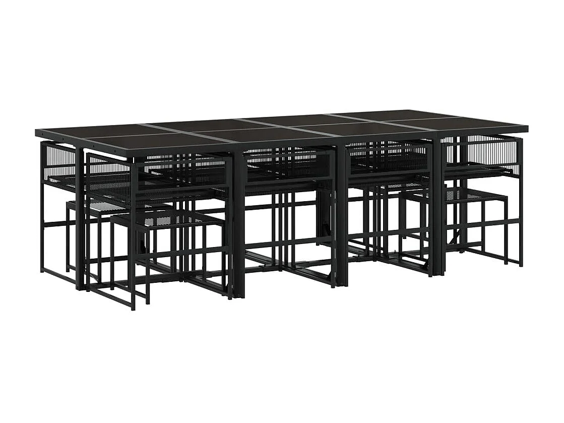 Isalora  Ensemble à manger de jardin 13 pcs coussins noir résine tressée