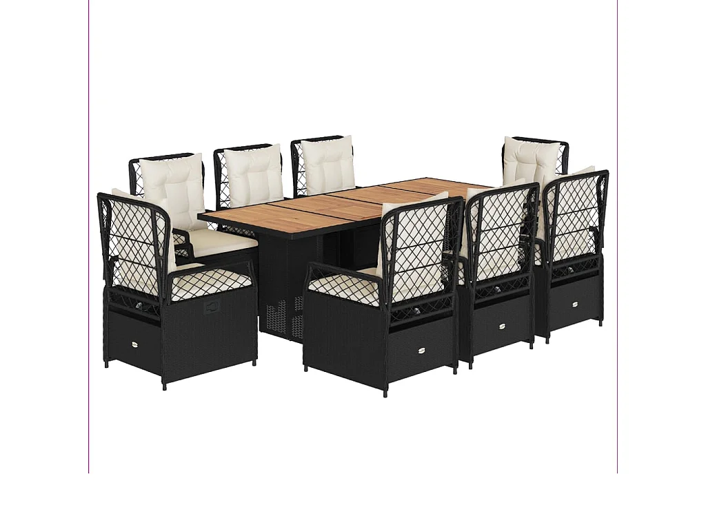 Veteli  Set de comedor de jardín 9 pzas y cojines ratán sintético negro