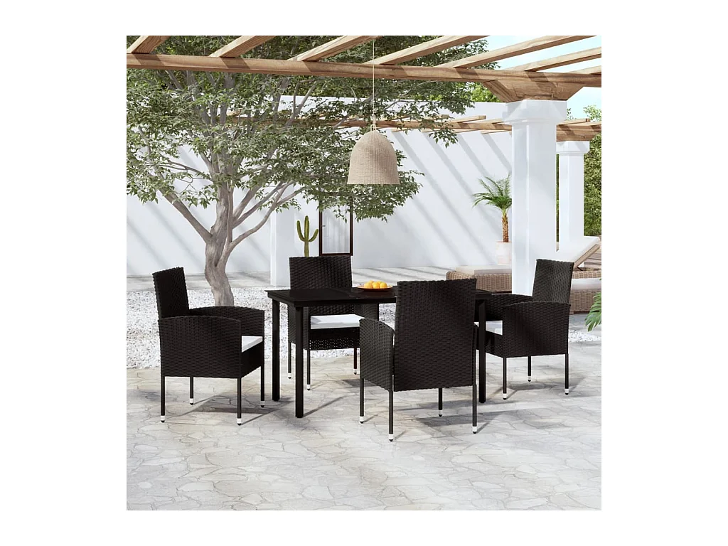 Lara  Ensemble à manger de jardin 5 pcs Noir