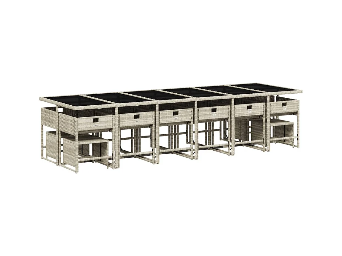 Inci  Set comedor jardín y cojines 17 pzas ratán sintético gris claro