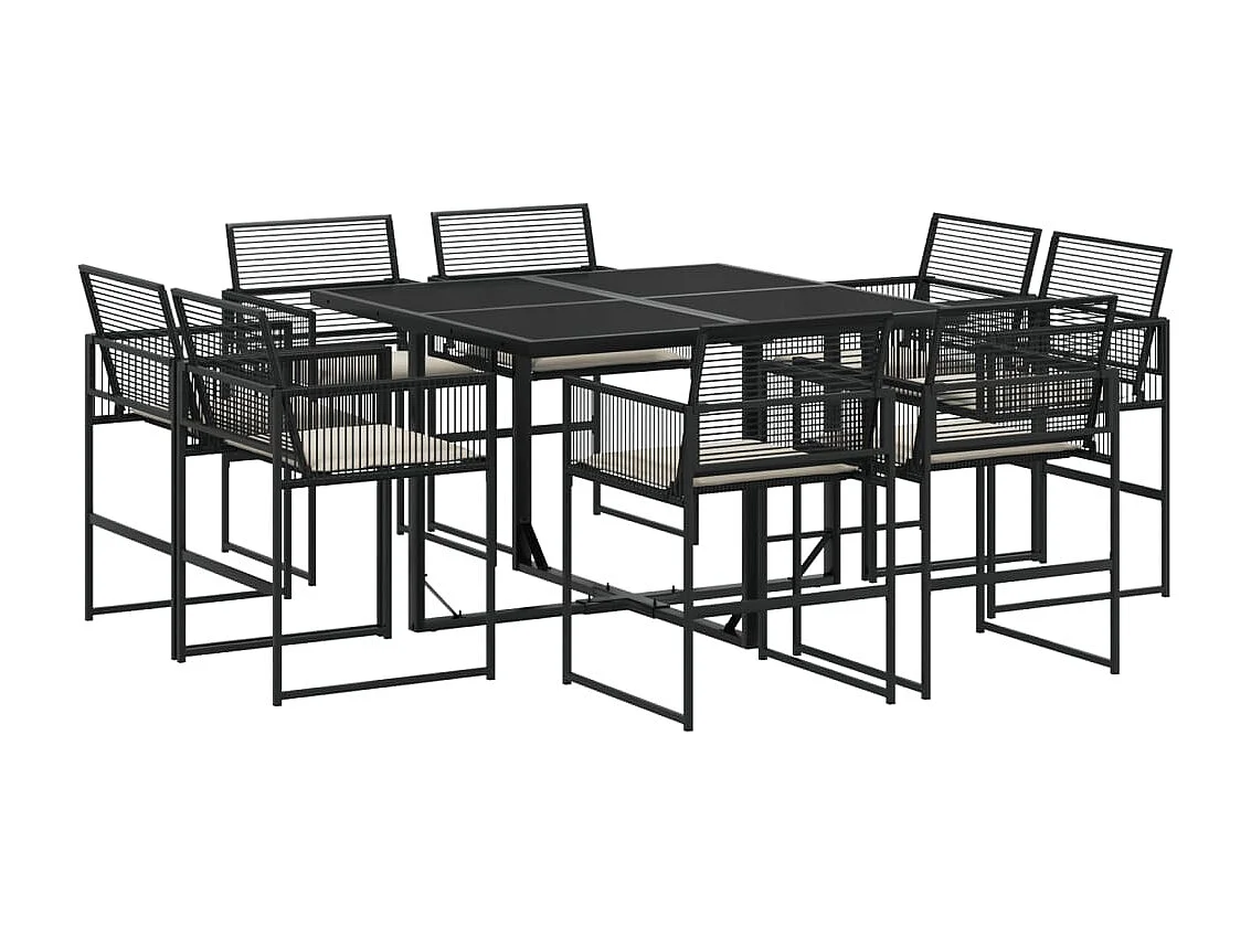 Van Nuys  Ensemble à manger de jardin 9pcs coussins noir résine tressée