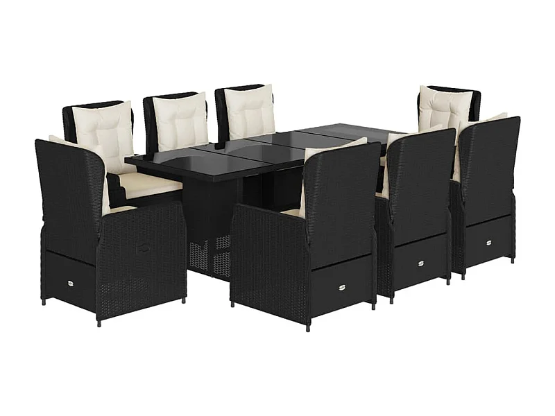 Zion  Set de comedor de jardín 9 pzas y cojines ratán sintético negro