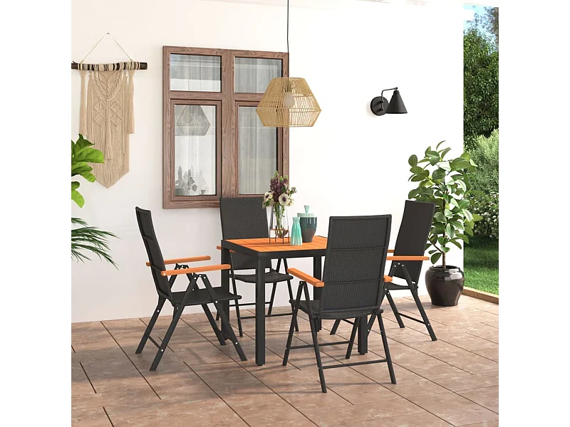 Garden Furniture -  Ensemble à manger de jardin 5 pcs noir et marron