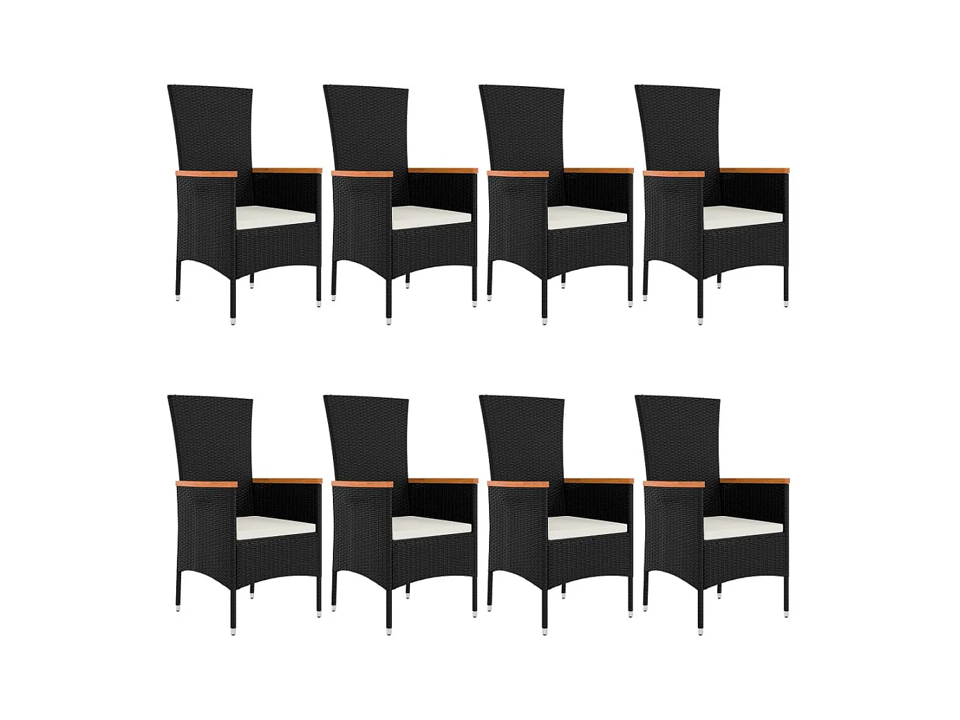 Ziriel  Set de comedor de jardín 9 pzas y cojines ratán sintético negro