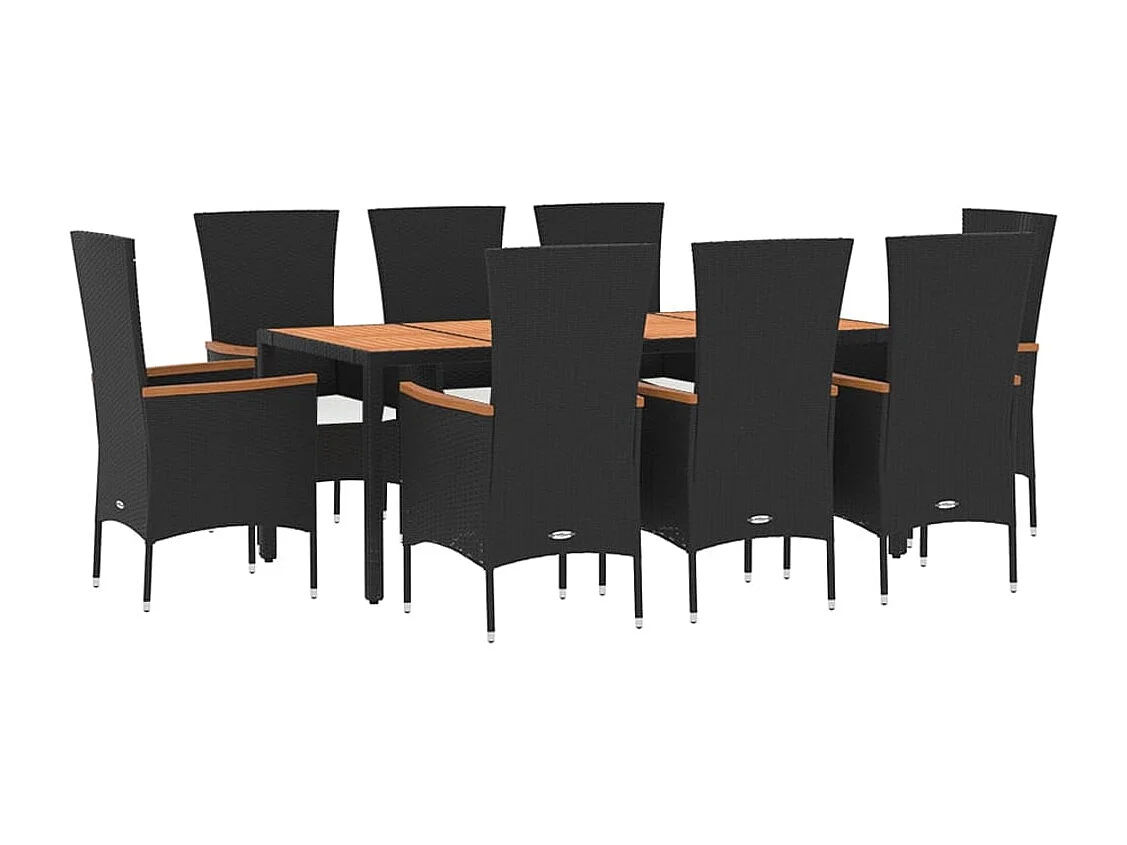 Ziriel  Ensemble à manger de jardin 9pcs coussins noir résine tressée