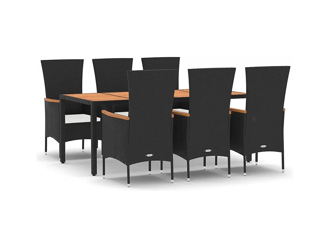 Ziriel  Ensemble à manger de jardin coussins 7pcs Noir Résine tressée