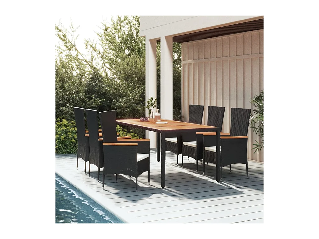 Ziriel  Ensemble à manger de jardin coussins 7pcs Noir Résine tressée