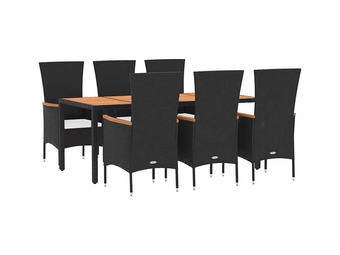 Ziriel  Ensemble à manger de jardin coussins 7pcs Noir Résine tressée