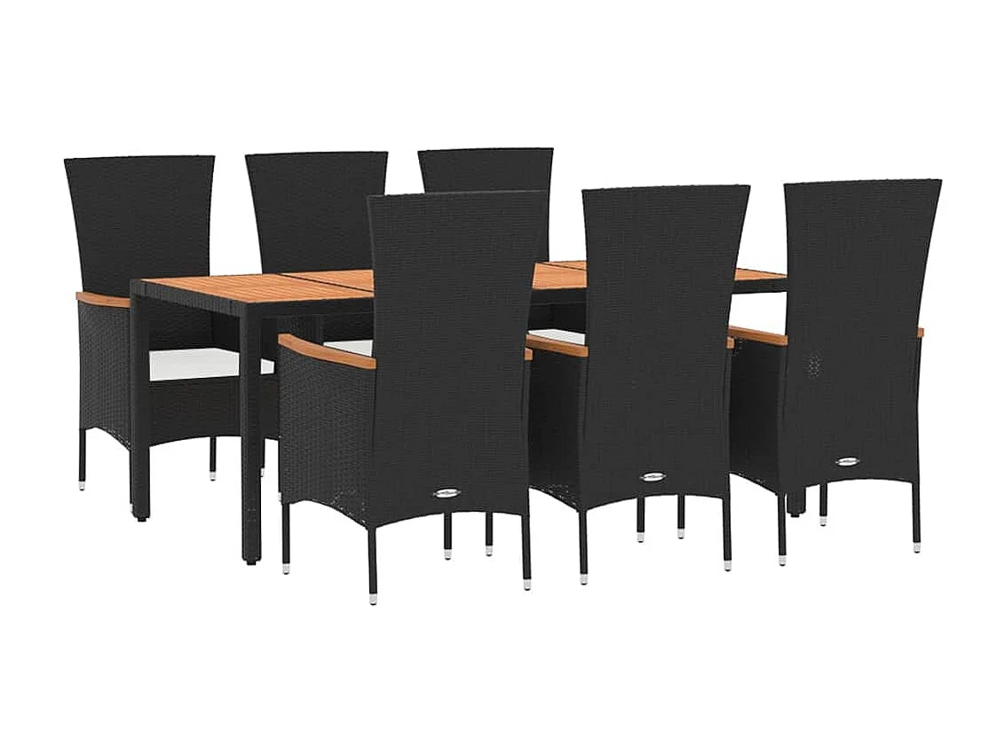 Ziriel  Ensemble à manger de jardin coussins 7pcs Noir Résine tressée