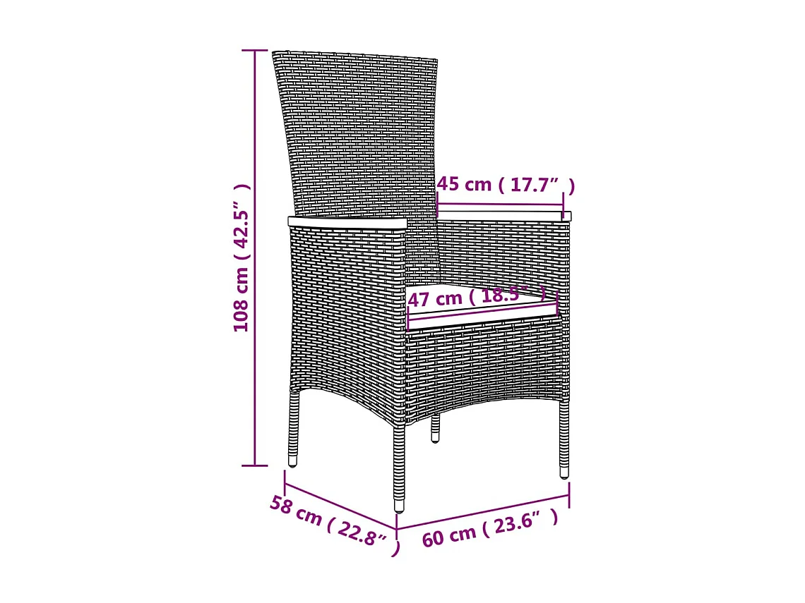Ziriel  Ensemble à manger de jardin coussins 7pcs Noir Résine tressée