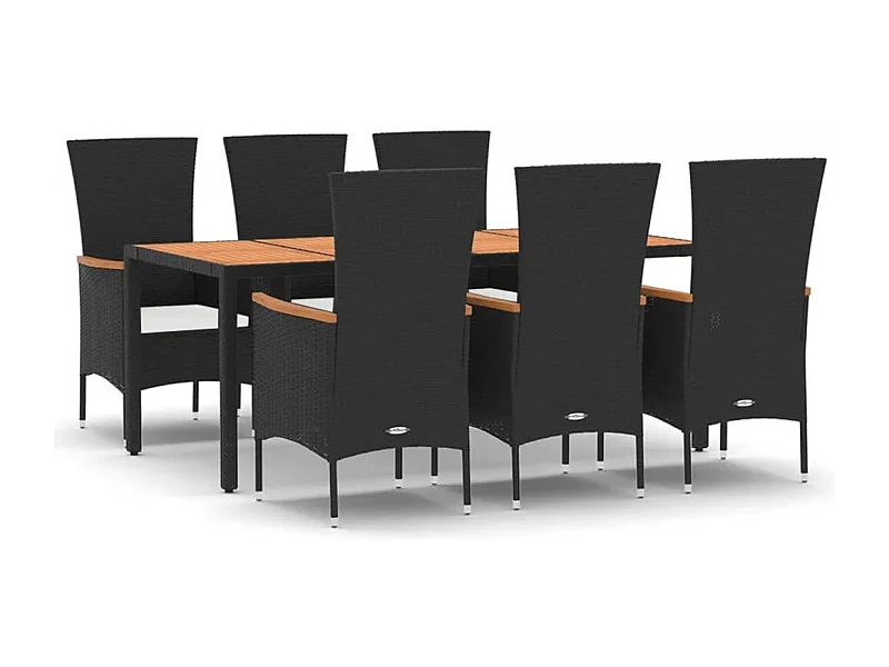 Ziriel  Ensemble à manger de jardin coussins 7pcs Noir Résine tressée