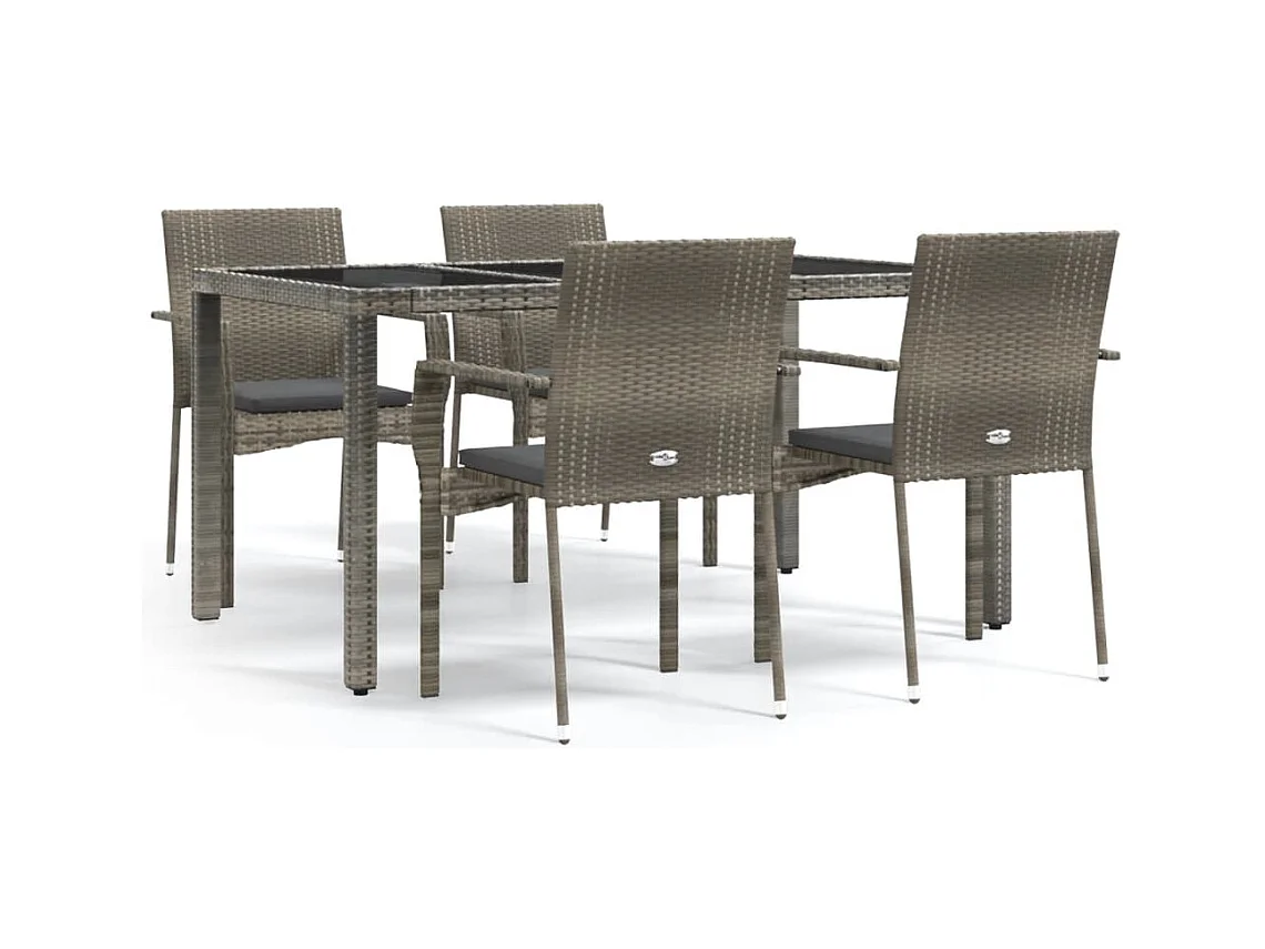 Daniela Patricia  Ensemble à manger de jardin 5 pcs coussins gris résine tressée