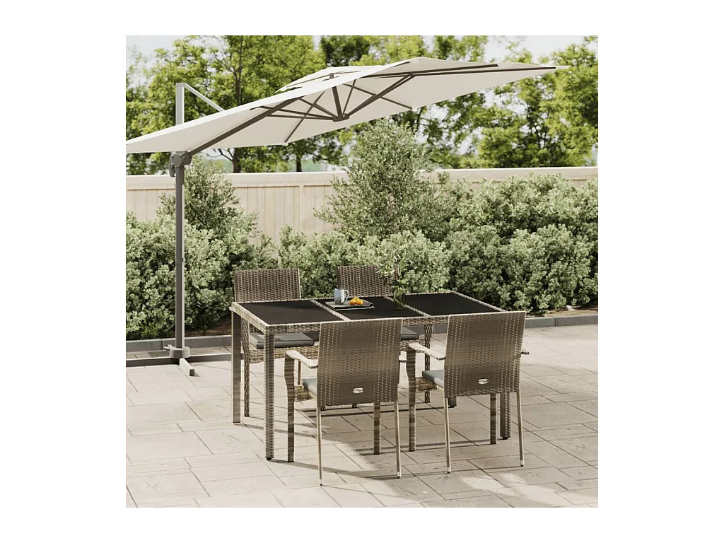 Daniela Patricia  Ensemble à manger de jardin 5 pcs coussins gris résine tressée