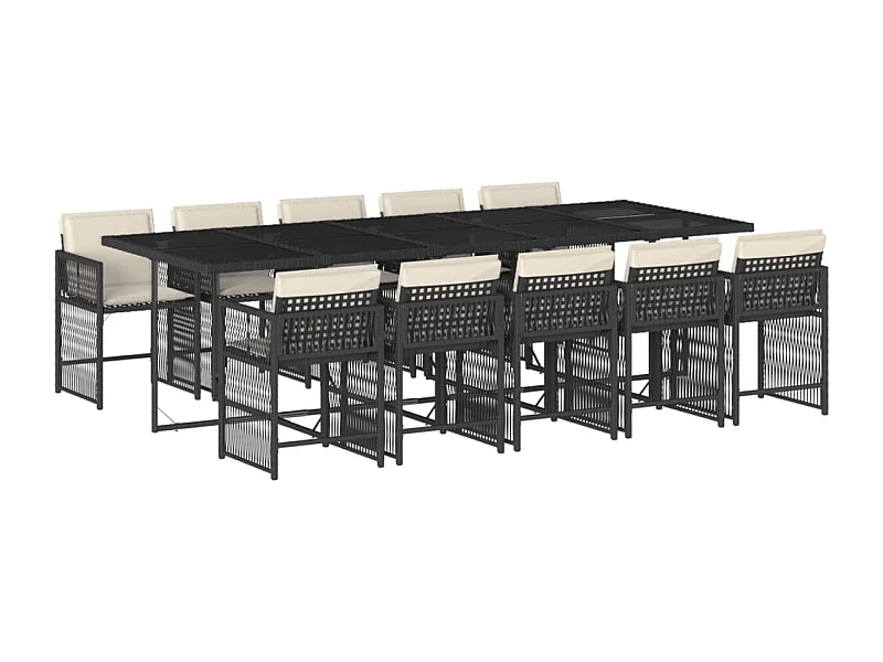 Jeffersontown  Set de comedor jardín 11 pzas con cojines ratán sintético negro