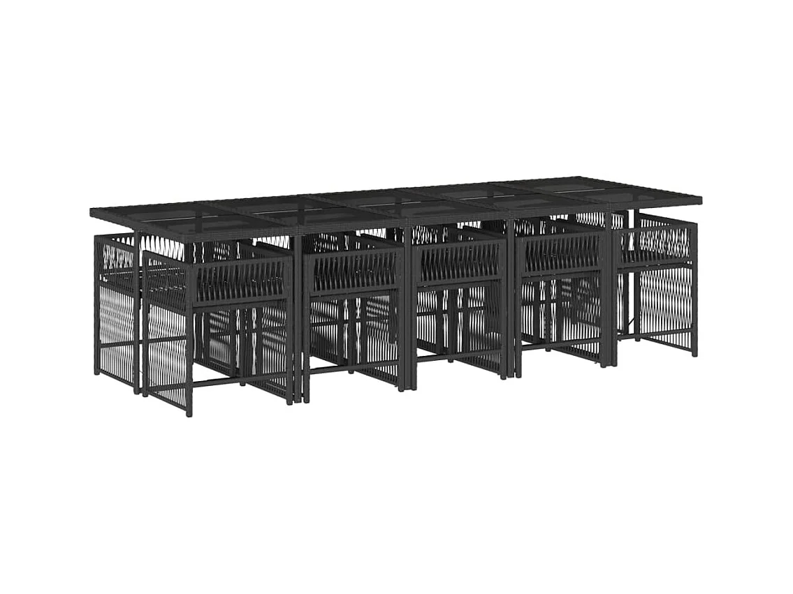 Jeffersontown  Set de comedor jardín 11 pzas con cojines ratán sintético negro