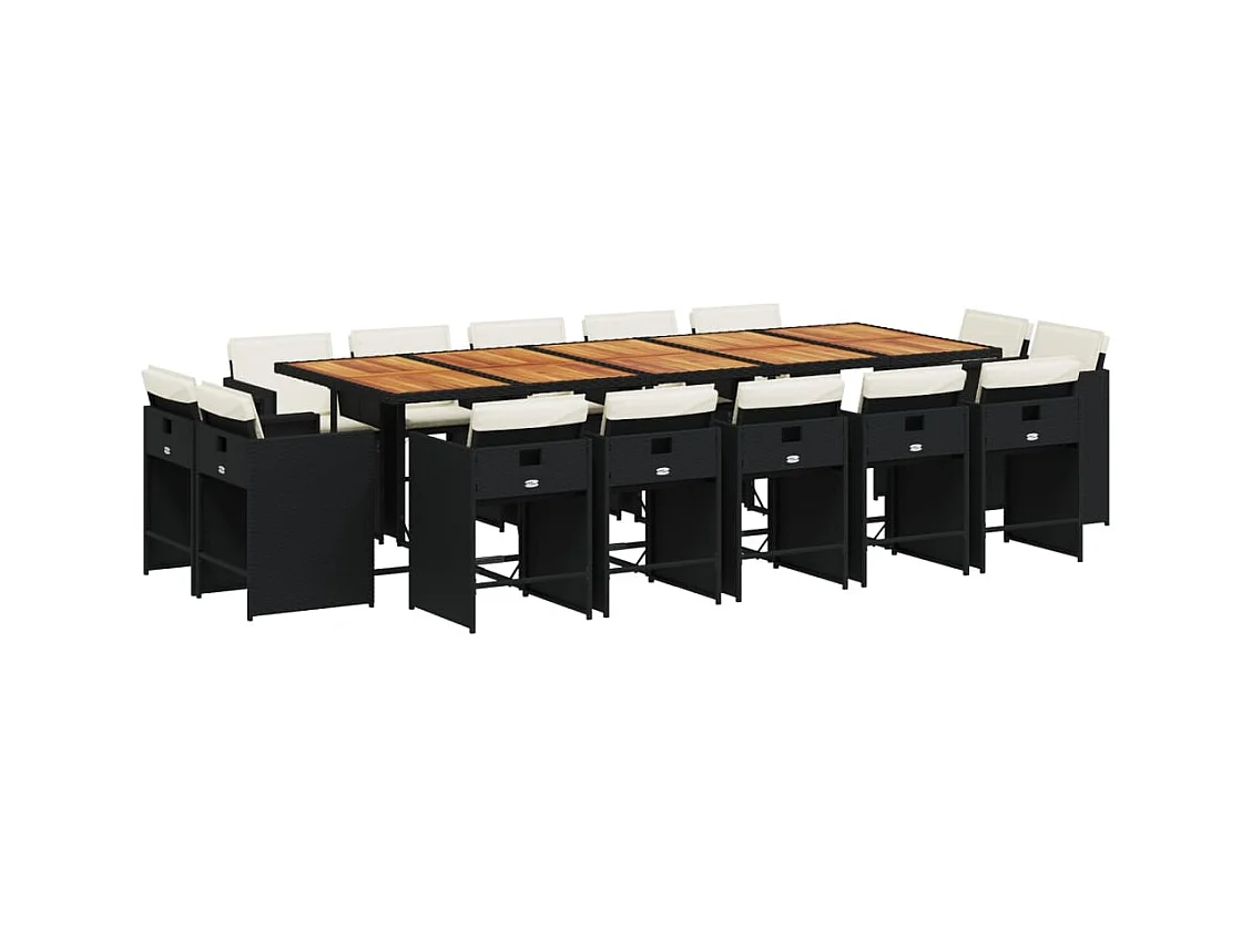 An Daingean  Set comedor de jardín con cojines 15 pzas ratán sintético negro