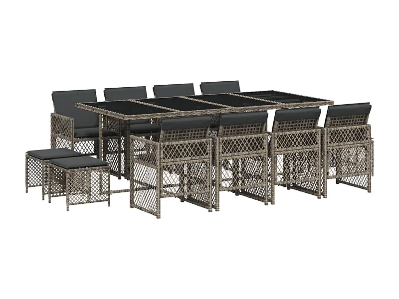 Lubbeek  13-delige Tuinset met kussens poly rattan grijs