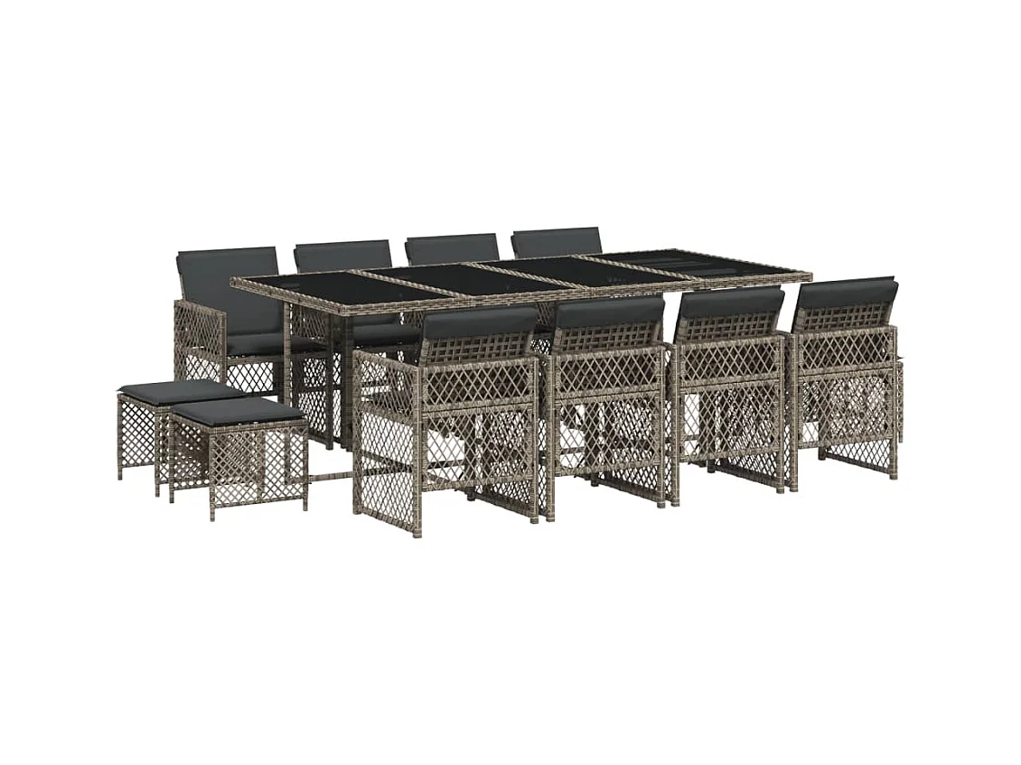 Lubbeek  Ensemble à manger de jardin coussins 13 pcs gris résine tressée