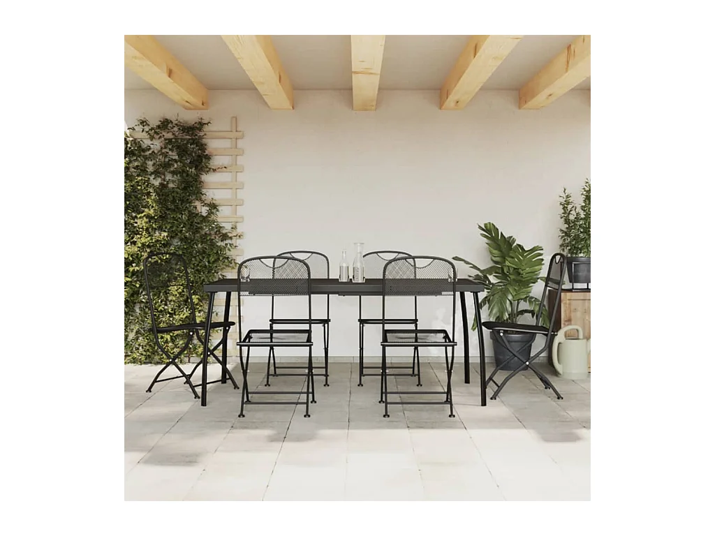 Luan  Ensemble à manger de jardin 7 pcs anthracite métal maille