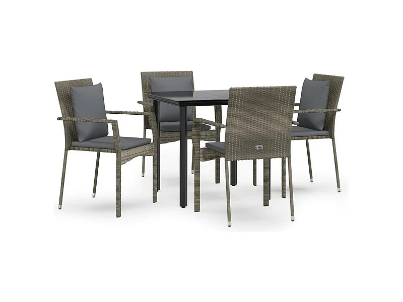 Rhett Logan  Ensemble à manger de jardin coussins 5 pcs noir et gris