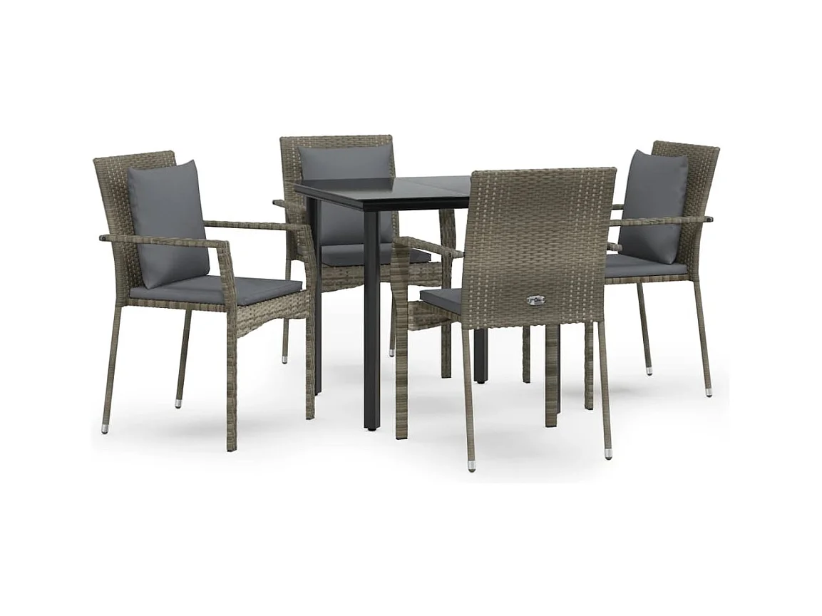 Rhett Logan  Ensemble à manger de jardin coussins 5 pcs noir et gris