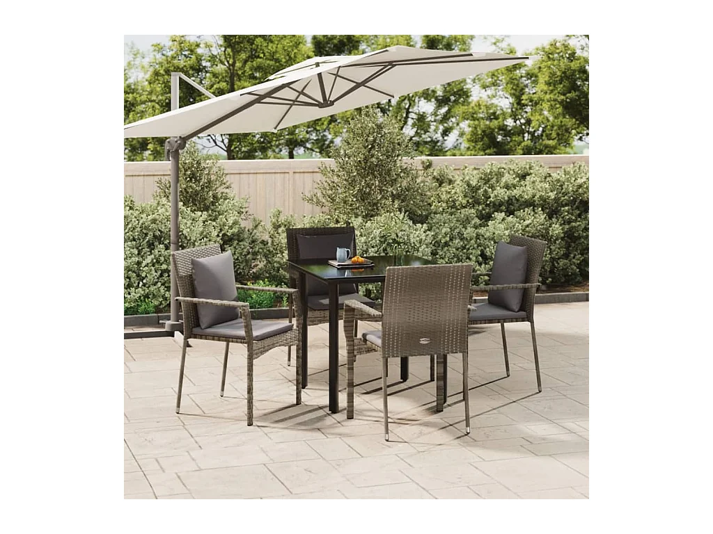 Rhett Logan  Ensemble à manger de jardin coussins 5 pcs noir et gris