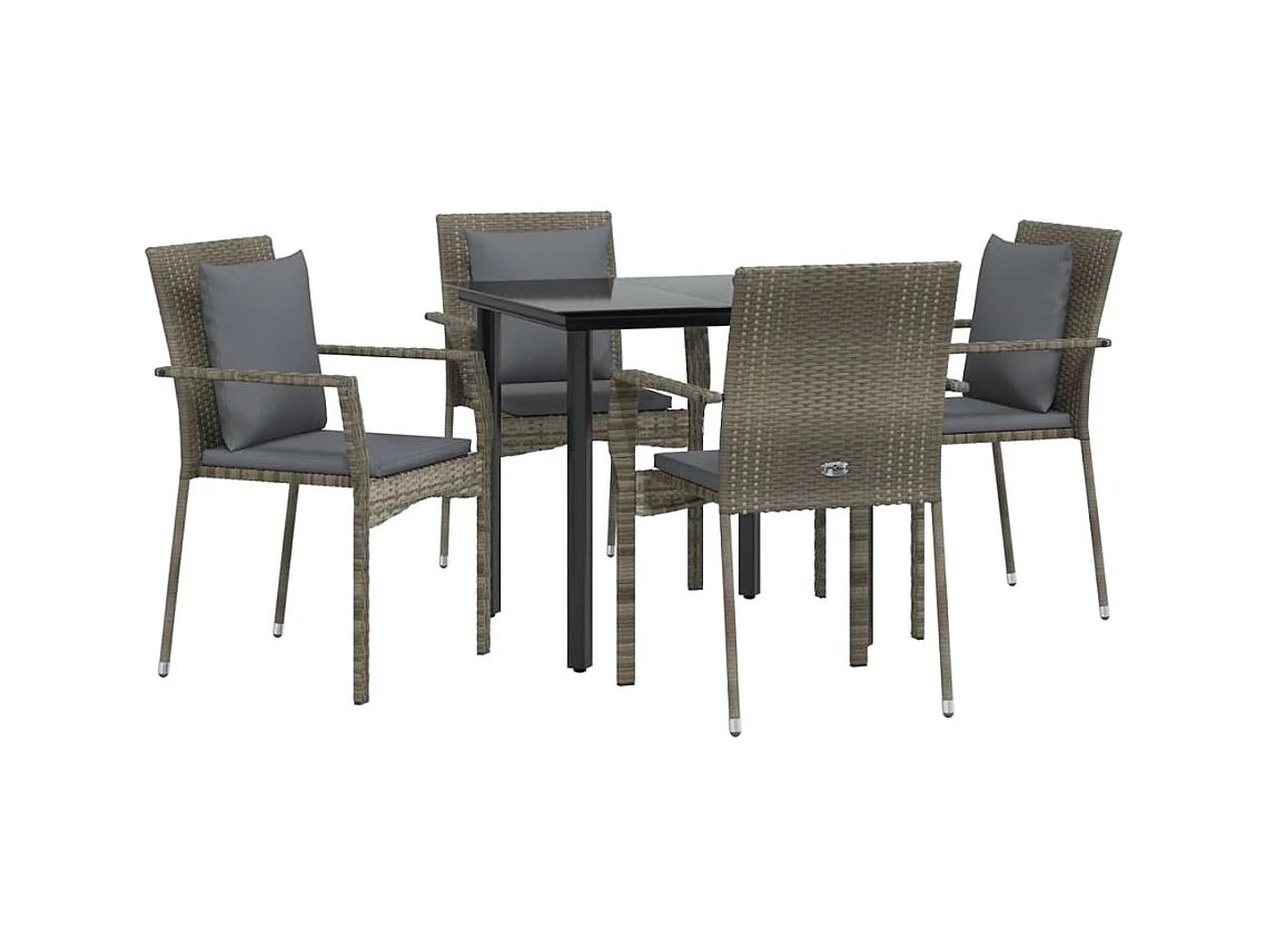 Rhett Logan  Ensemble à manger de jardin coussins 5 pcs noir et gris