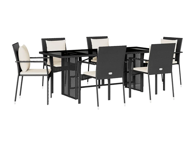 Tijn  Ensemble à manger de jardin coussins 7pcs Noir Résine tressée