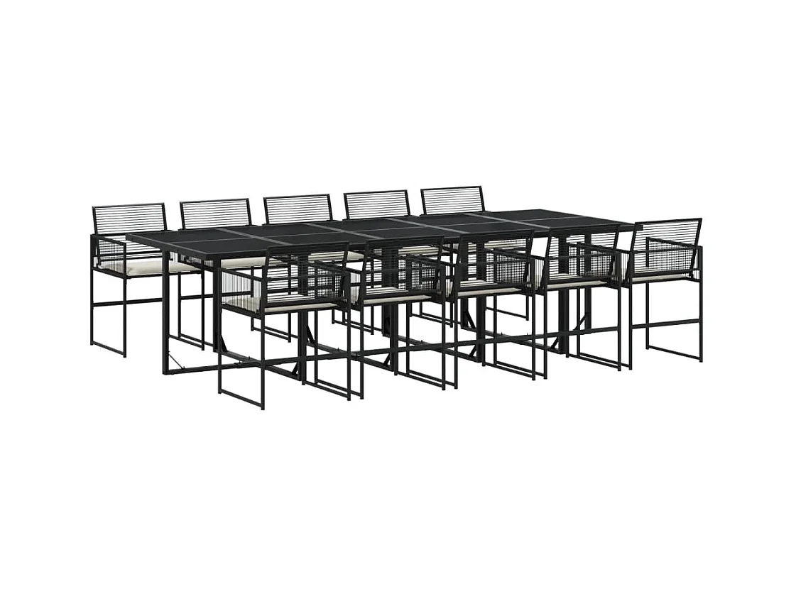 Robert-Luc  Set de comedor jardín 11 pzas con cojines ratán sintético negro
