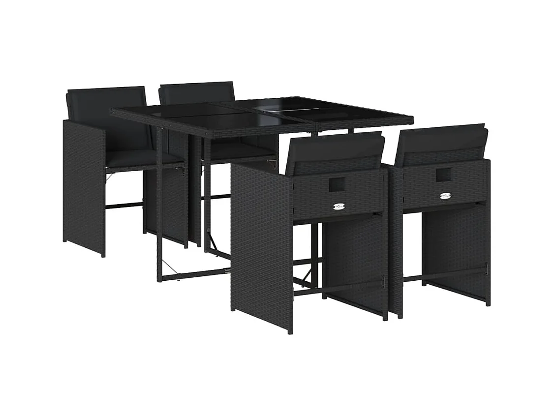 Zele  Set de muebles jardín 5 pzas con cojines ratán sintético negro