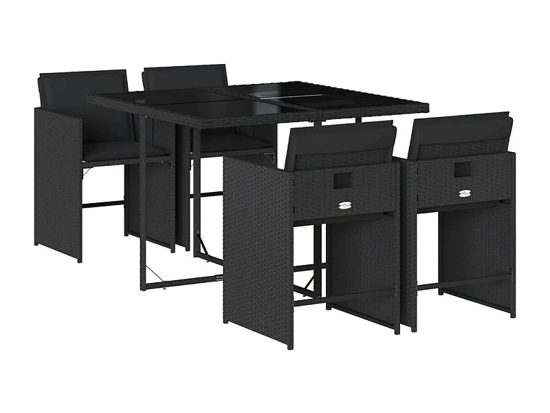 Zele  Ensemble à manger de jardin coussins 5pcs Noir Résine tressée