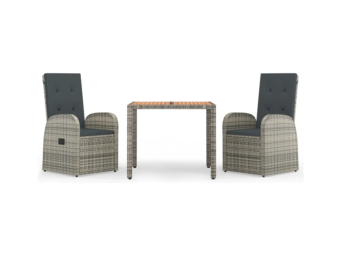 Ringsted  Ensemble à manger de jardin 3 pcs coussins gris résine tressée